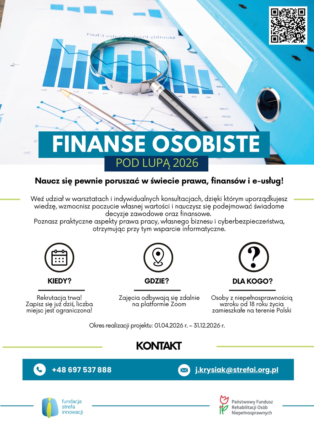 Plakat projektu "Finanse osobiste pod lupą"