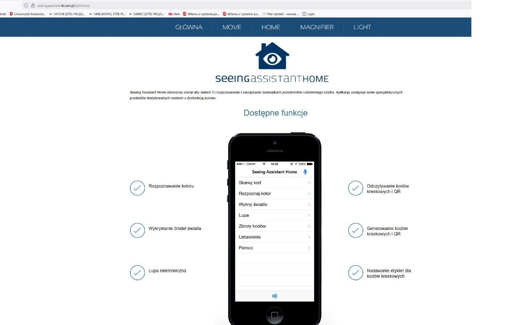 Rysunek 1 – widok strony internetowej Seeing Assistant Home