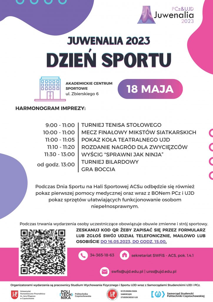 Plakat Juwenalia 2023 - dzień sportu UJD