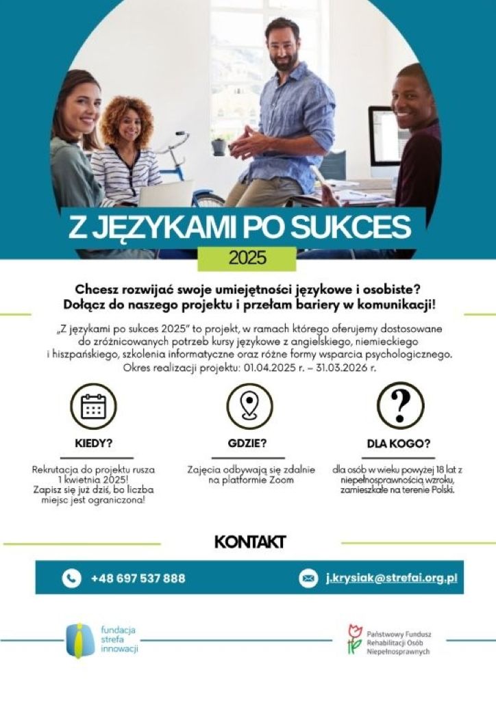 Plakat informacyjny projektu "Z językami po sukces"